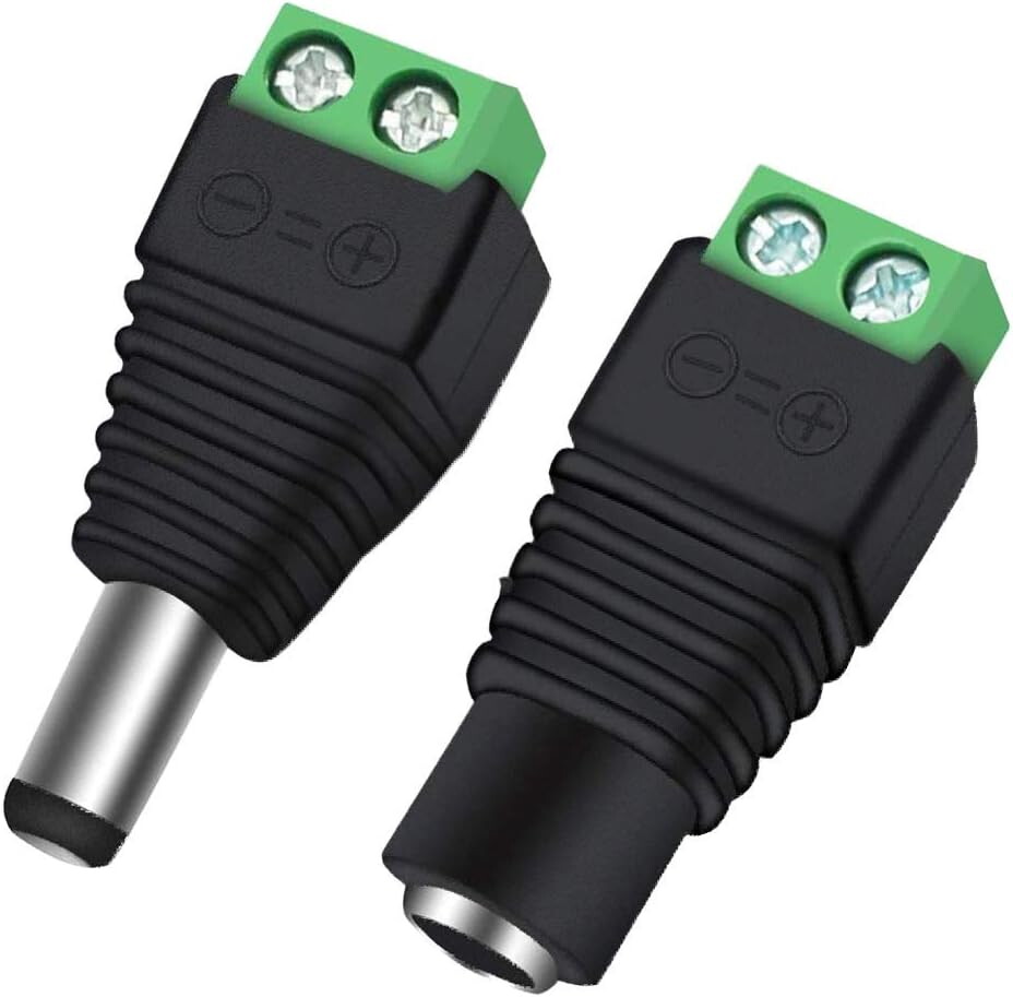 Barrel Power Connectors to Wire - Male & Female Ends