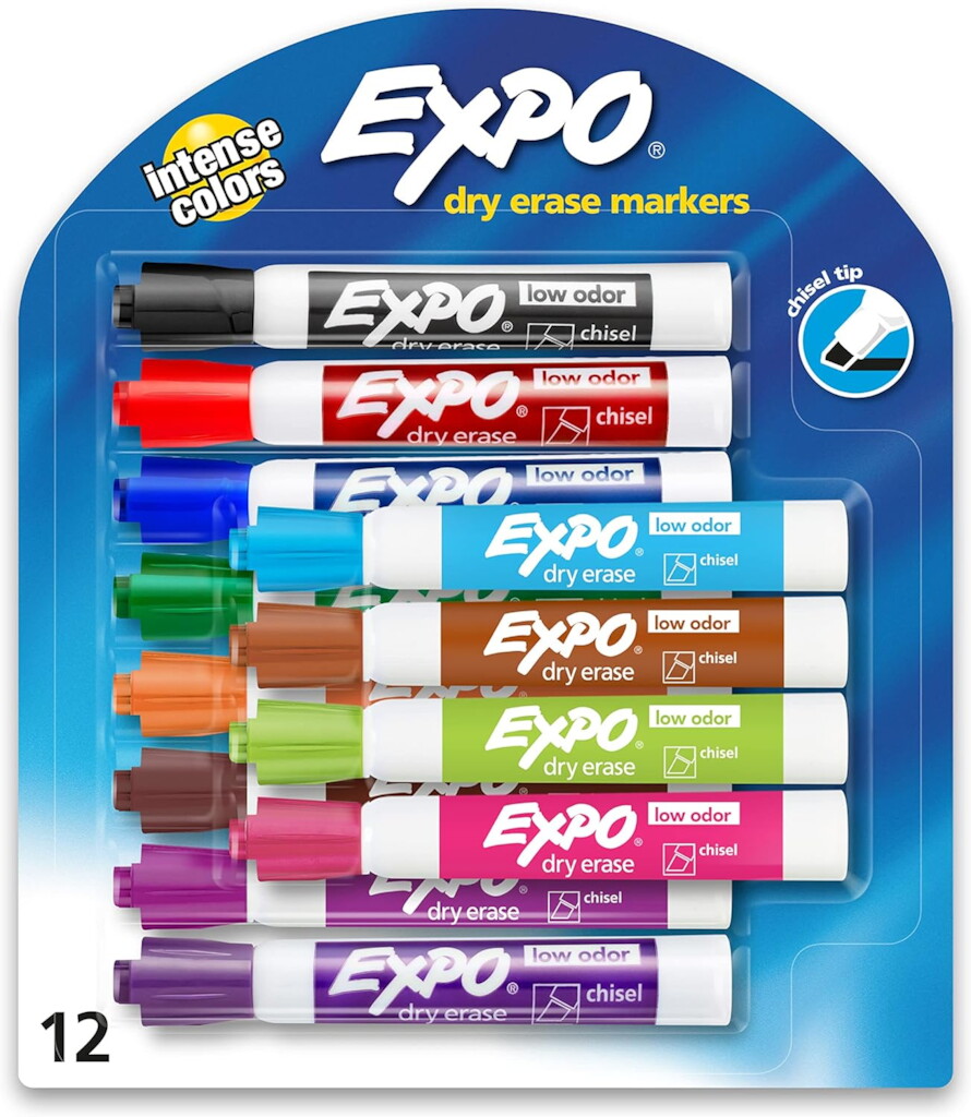 Dry Erase Markers - Various Colors, Pack of 12