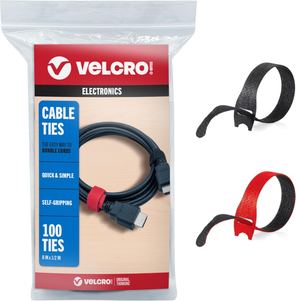 Velcro One-Wrap Cable Ties 1/2" x 8" - Black & Red 100-Pack